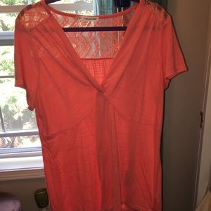 Coral v-neck lace back top